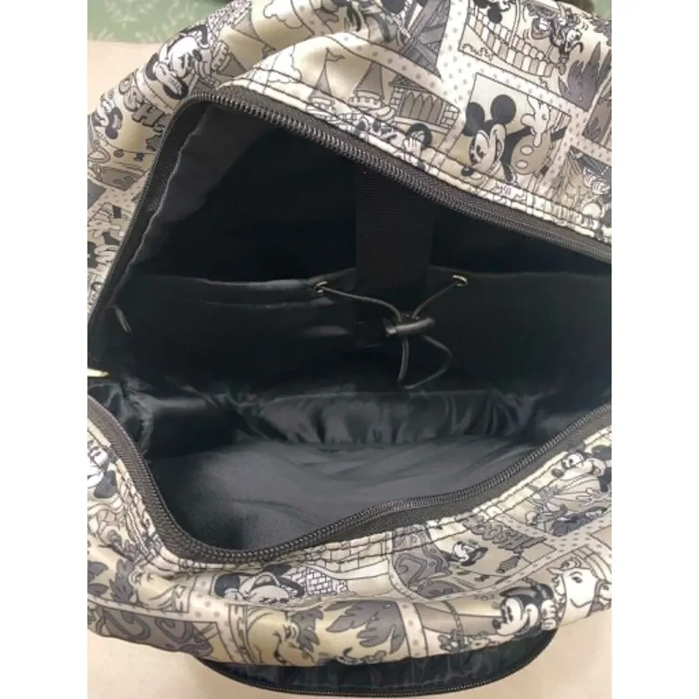 Disney Parks Authentic Original Mickey Mouse Comic Print Backpack Black White RD